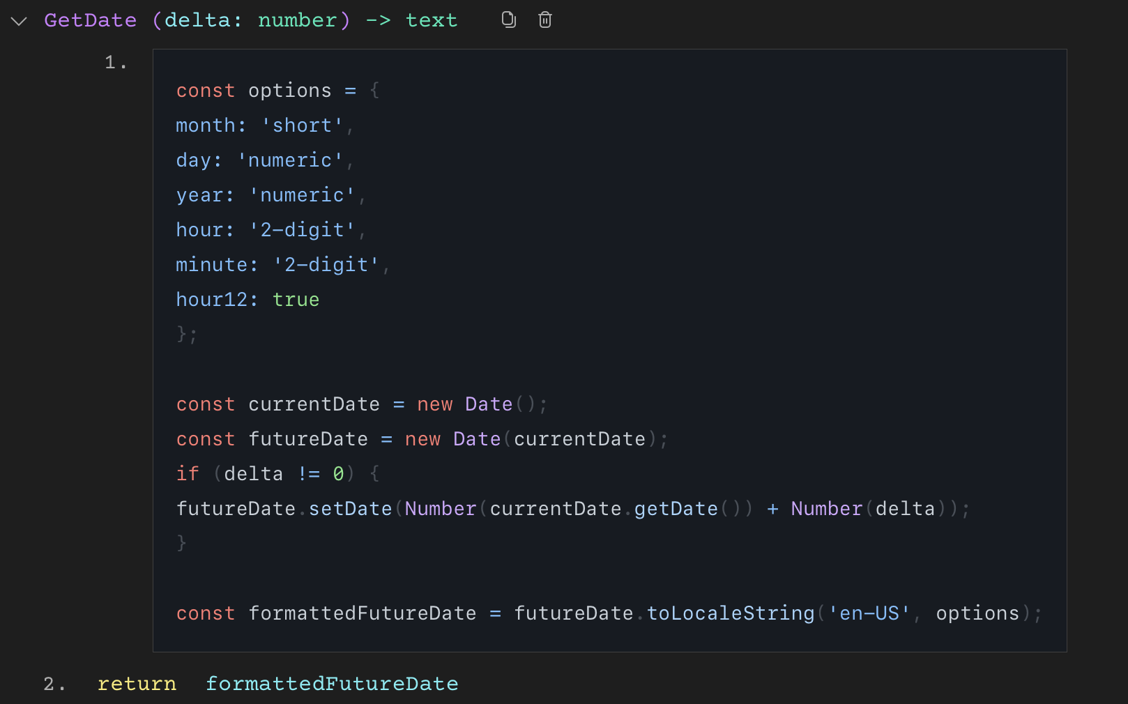 Function to create the date using a delta parameter